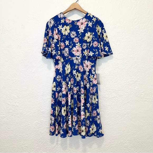 Eliza J Blue Floral Dress Flutter Sleeve 8 - Picture 3 of 8